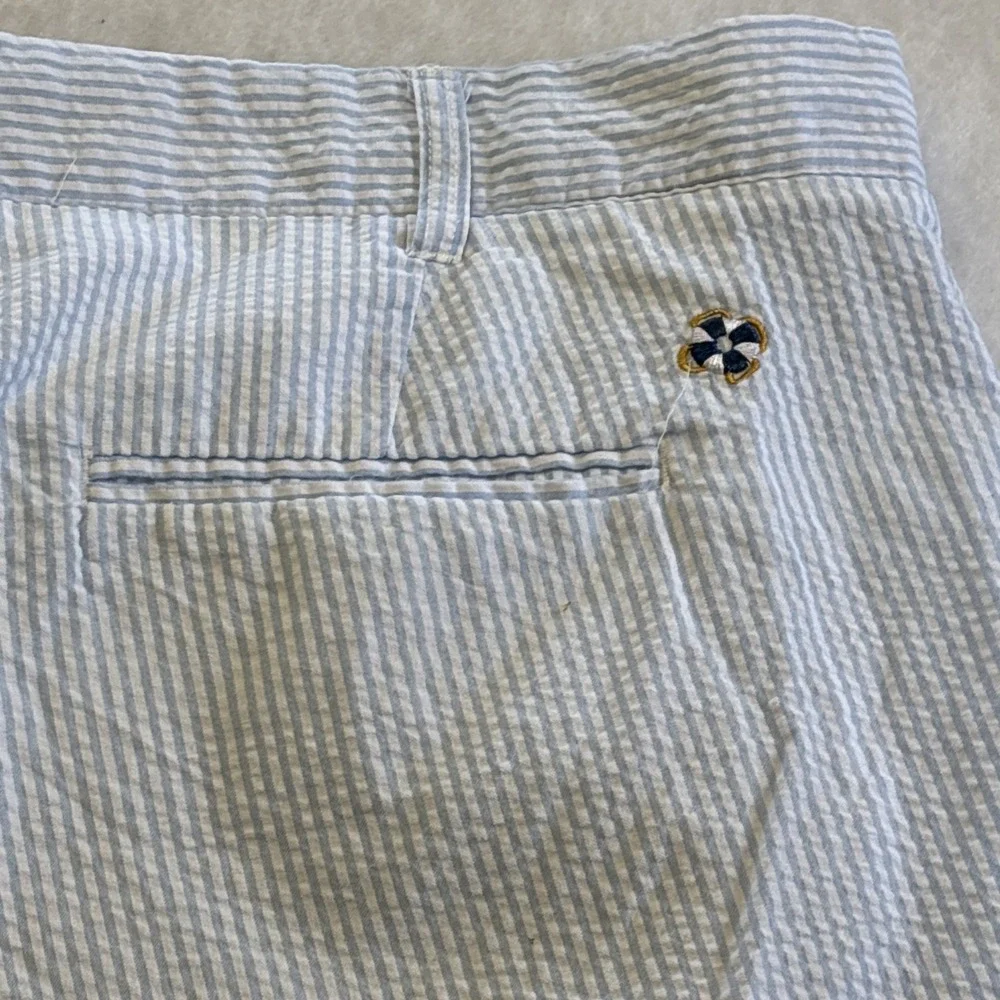 Castaway Nantucket Island Men Embroidered Cape Cod Blue Seersucker Shorts 40x8